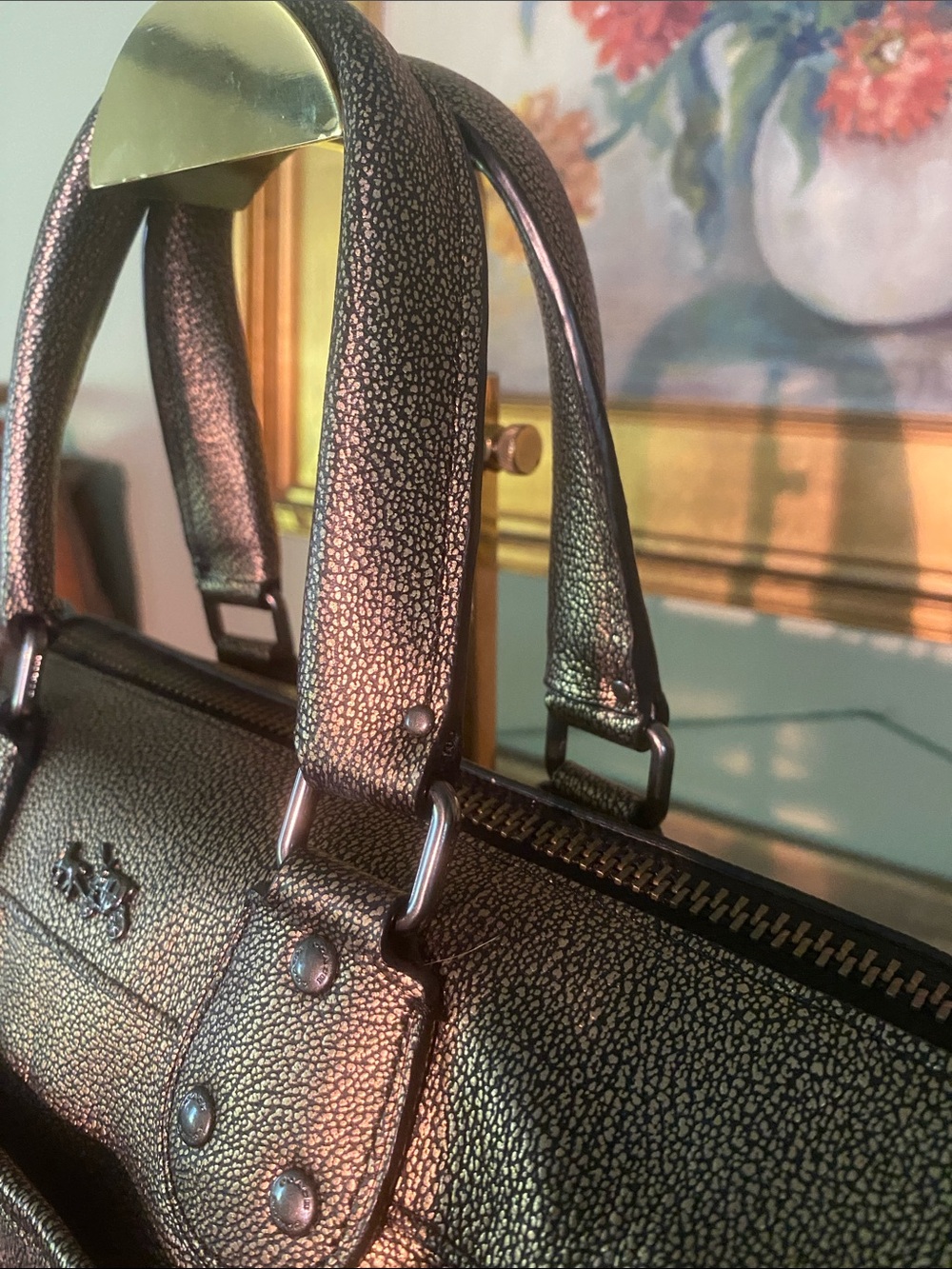 Coach Rhyder 24 Satchel Shoulder Crossbody Bag in Metallic Gunmetal Leather - Picture 4 of 16